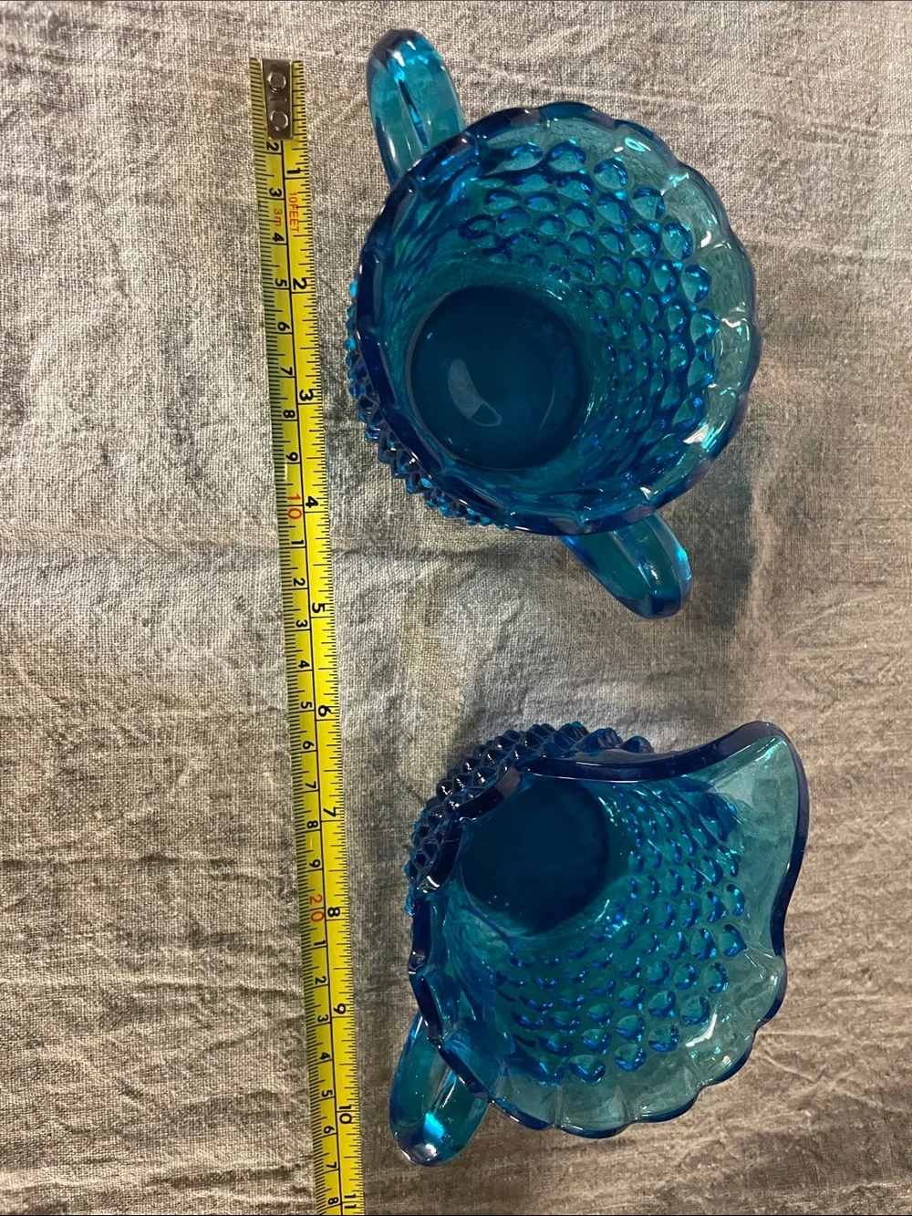 Vintage Blue Hobnail Glass Creamer and Sugar Set